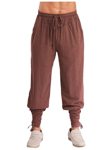MSemis Herren Mittelalter Hose Lang Piratenhose Retro Renaissance Wikinger Kostüm Steampunk Freizeithose Braun 3XL MSemis Herren Mittelalter Hose Lang Piratenhose Retro Renaissance Wikinger Kostüm Steampunk Freizeithose Braun 3XL von MSemis