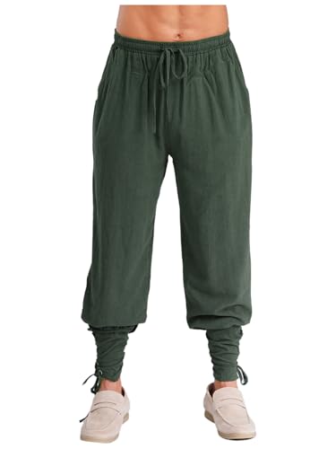 MSemis Herren Mittelalter Hose Lang Piratenhose Retro Renaissance Wikinger Kostüm Steampunk Freizeithose Grün XXL von MSemis