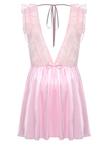MSemis Herren Nachthemd Sissy Schlafkleid Ärmellos Tiefer V-Ausschnitt Kurz Nachtkleid Rüsche Satin Minikleid Crossdress Nachtwäsche Rosa 3XL MSemis Herren Nachthemd Sissy Schlafkleid Ärmellos Tiefer V-Ausschnitt Kurz Nachtkleid Rüsche Satin Minikleid Crossdress Nachtwäsche Rosa 3XL von MSemis