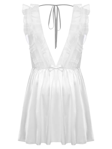 MSemis Herren Nachthemd Sissy Schlafkleid Ärmellos Tiefer V-Ausschnitt Kurz Nachtkleid Rüsche Satin Minikleid Crossdress Nachtwäsche Weiß L MSemis Herren Nachthemd Sissy Schlafkleid Ärmellos Tiefer V-Ausschnitt Kurz Nachtkleid Rüsche Satin Minikleid Crossdress Nachtwäsche Weiß L von MSemis