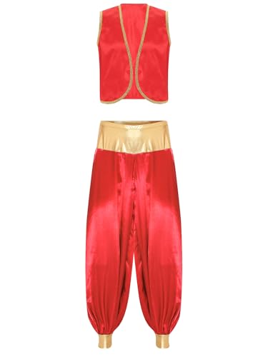 MSemis Herren Prinz Kostüm Arabischen Outfit Ärmellos Weste Tops+Hosen Indischen Kleidung Gothic Uniform Karneval Burgund&Burgund M von MSemis