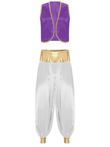 MSemis Herren Prinz Kostüm Arabischen Outfit Ärmellos Weste Tops+Hosen Indischen Kleidung Gothic Uniform Karneval Dunkellila und Weiß 3XL MSemis Herren Prinz Kostüm Arabischen Outfit Ärmellos Weste Tops+Hosen Indischen Kleidung Gothic Uniform Karneval Dunkellila und Weiß 3XL von MSemis