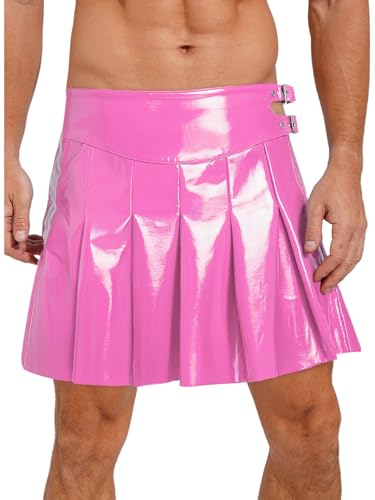 MSemis Herren Römische Gladiatoren Kilt Kostüm Männliches Gladiatorenleder Ritterkostüm für Halloween und Karneval Gladiatoren Schottisches Fasching Kostüm Rosa XL von MSemis