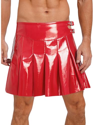 MSemis Herren Römische Gladiatoren Kilt Kostüm Männliches Gladiatorenleder Ritterkostüm für Halloween und Karneval Gladiatoren Schottisches Fasching Kostüm Rot L von MSemis