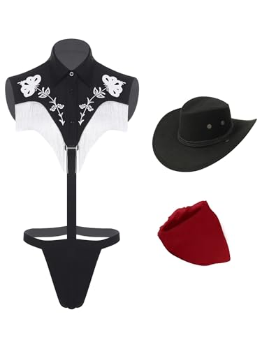 MSemis Herren Westlicher Cowboykostüm Party-Clubweste Clubkleidung Disco-Rave-Outfits Hippiekleidung Unregelmäßiger Saum mit Tasseln Schwarz 3XL von MSemis