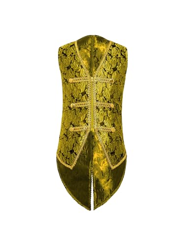 MSemis Junge Steampunk-Kleidung Viktorianischer Weste Vintage Mittelalterlicher Ärmellos Jacke Viktorianischen Kostüm Halloween Mantel Uniform Party Verkleidung Gold 158-164 von MSemis