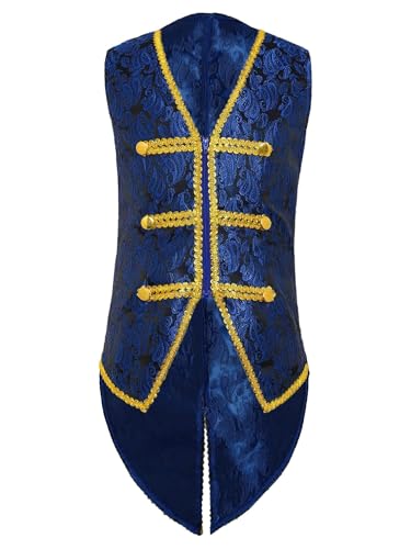 MSemis Junge Steampunk-Kleidung Viktorianischer Weste Vintage Mittelalterlicher Ärmellos Jacke Viktorianischen Kostüm Halloween Mantel Uniform Party Verkleidung Königsblau 170 von MSemis