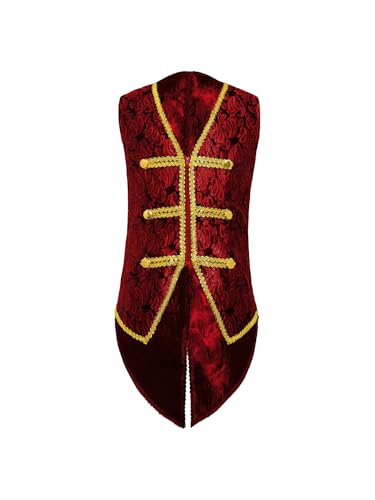 MSemis Junge Steampunk-Kleidung Viktorianischer Weste Vintage Mittelalterlicher Ärmellos Jacke Viktorianischen Kostüm Halloween Mantel Uniform Party Verkleidung Rot 134-140 von MSemis