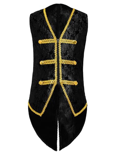 MSemis Junge Steampunk-Kleidung Viktorianischer Weste Vintage Mittelalterlicher Ärmellos Jacke Viktorianischen Kostüm Halloween Mantel Uniform Party Verkleidung Schwarz 170 von MSemis