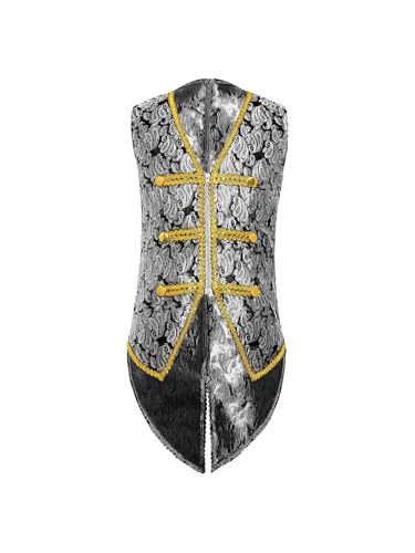 MSemis Junge Steampunk-Kleidung Viktorianischer Weste Vintage Mittelalterlicher Ärmellos Jacke Viktorianischen Kostüm Halloween Mantel Uniform Party Verkleidung Silber 122-128 von MSemis