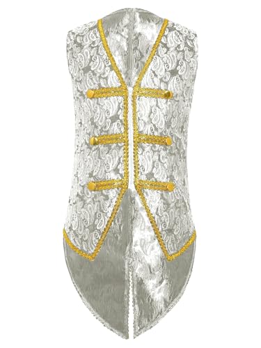 MSemis Junge Steampunk-Kleidung Viktorianischer Weste Vintage Mittelalterlicher Ärmellos Jacke Viktorianischen Kostüm Halloween Mantel Uniform Party Verkleidung Weiß 110-116 von MSemis