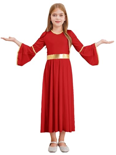 MSemis Kinder Griechische Kostüm Mädchen Langarm Engel Kleid Mittelalter Elegant Partykleid Faschingskostüme Rot 170 von MSemis