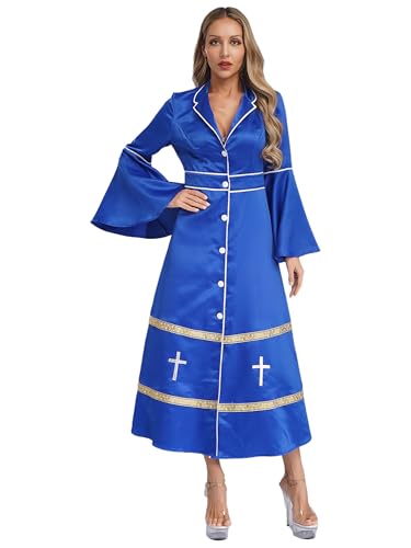 MSemis Klerus Roben für Frauen Langarm Katholische Kirche Kleid Klerus Minister Cosplay Halloween Kirchliche Outfit Königsblau XXL von MSemis