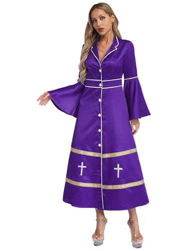 MSemis Klerus Roben für Frauen Langarm Katholische Kirche Kleid Klerus Minister Cosplay Halloween Kirchliche Outfit Violett M von MSemis