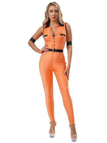 MSemis Kostüm Damen Sträfling Orange Gefangener Ärmelloser mit Gürtel und Manschetten Jumpsuit Prisoner Festliches Outfit für Halloween Karneval Uniform Mottoparty MSemis Kostüm Damen Sträfling Orange Gefangener Ärmelloser mit Gürtel und Manschetten Jumpsuit Prisoner Festliches Outfit für Halloween Karneval Uniform Mottoparty von MSemis