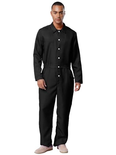 MSemis Kostüm Herren Sträfling Gefangener Overall Jumpsuit Festliches Outfit Prisoner Strampler Cosplay für Erwachsene Halloween Karneval Faschingskostüme Mottoparty Schwarz M von MSemis
