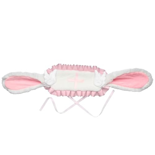 MSemis Lolita Plüsch Haarband Hasenohren Haarband mit Clips für Halloween Cosplay Party Rosa 1 One Size von MSemis