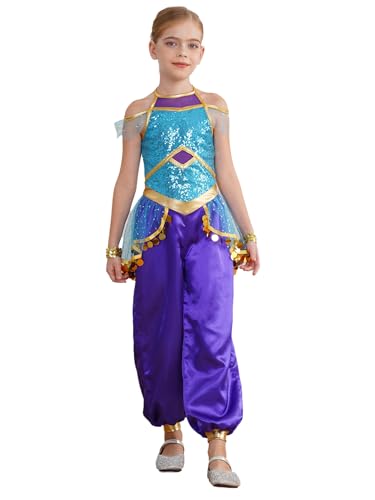 MSemis Mädchen Araberin Prinzessin Kostüm ärmellose Tüll Pailletten Bodysuit mit Handgelenk Band Weihnachten Fasching Tanzen Outfits Blau 110-116 MSemis Mädchen Araberin Prinzessin Kostüm ärmellose Tüll Pailletten Bodysuit mit Handgelenk Band Weihnachten Fasching Tanzen Outfits Blau 110-116 von MSemis