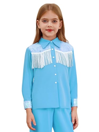 MSemis Mädchen Fransen Langarmjacke Cowgirl Cosplay Tops Blusen Vintage Button Down Oberteil Party Karneval Kostüm Blau 170 MSemis Mädchen Fransen Langarmjacke Cowgirl Cosplay Tops Blusen Vintage Button Down Oberteil Party Karneval Kostüm Blau 170 von MSemis