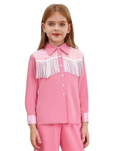 MSemis Mädchen Fransen Langarmjacke Cowgirl Cosplay Tops Blusen Vintage Button Down Oberteil Party Karneval Kostüm Rosa 134-140 MSemis Mädchen Fransen Langarmjacke Cowgirl Cosplay Tops Blusen Vintage Button Down Oberteil Party Karneval Kostüm Rosa 134-140 von MSemis