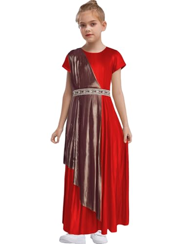 MSemis Mädchen Griechische Toga Robe Kurzarm Antike Göttin Prinzessinkleid Vintage Maxikleid für Halloween Karneval Rot 146-152 MSemis Mädchen Griechische Toga Robe Kurzarm Antike Göttin Prinzessinkleid Vintage Maxikleid für Halloween Karneval Rot 146-152 von MSemis