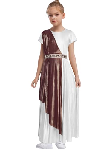 MSemis Mädchen Griechische Toga Robe Kurzarm Antike Göttin Prinzessinkleid Vintage Maxikleid für Halloween Karneval Silber 122-128 MSemis Mädchen Griechische Toga Robe Kurzarm Antike Göttin Prinzessinkleid Vintage Maxikleid für Halloween Karneval Silber 122-128 von MSemis
