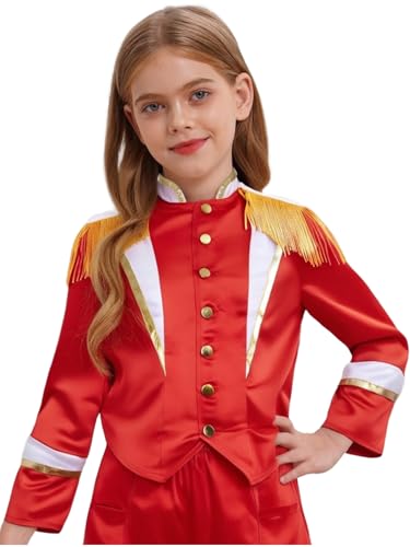 MSemis Mädchen Zirkus Jacke Kinder Langarm Fransen Epauletten Uniform Ringmaster Mantel Halloween Karneval Fasching Rot 146-152 MSemis Mädchen Zirkus Jacke Kinder Langarm Fransen Epauletten Uniform Ringmaster Mantel Halloween Karneval Fasching Rot 146-152 von MSemis