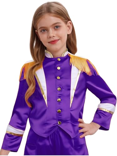 MSemis Mädchen Zirkus Jacke Kinder Langarm Fransen Epauletten Uniform Ringmaster Mantel Halloween Karneval Fasching Violett 158-164 MSemis Mädchen Zirkus Jacke Kinder Langarm Fransen Epauletten Uniform Ringmaster Mantel Halloween Karneval Fasching Violett 158-164 von MSemis