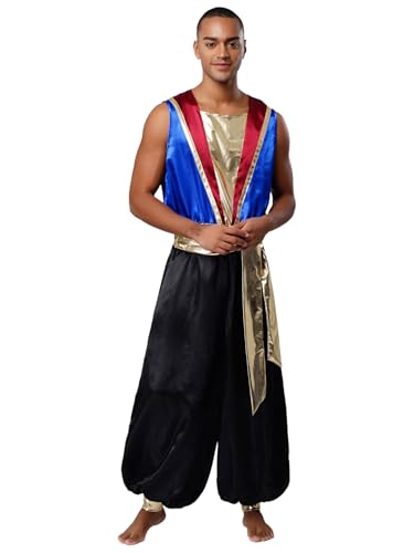 MSemis Männer Arabian Prince Kostüm Jumpsuit Lange Pumphose Costume mit V-Ausschnitt Satinlose Hosen Metallgürtel für Halloween Karneval Fastnacht Verkleidung Ourfits Blau L MSemis Männer Arabian Prince Kostüm Jumpsuit Lange Pumphose Costume mit V-Ausschnitt Satinlose Hosen Metallgürtel für Halloween Karneval Fastnacht Verkleidung Ourfits Blau L von MSemis