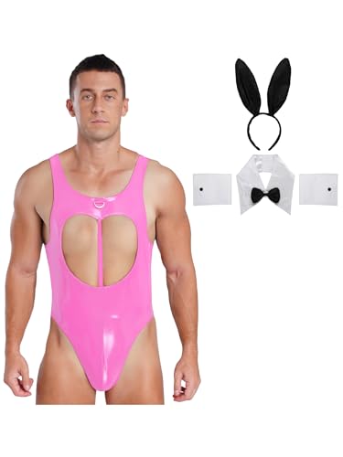 MSemis Männer Cosplay Sissy Bunny Outfit Einteiliges Leotard mit Accessoires PartyKleidung Halloween Outfits Rosa XXL von MSemis