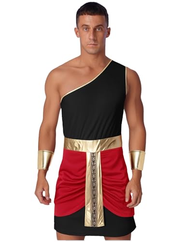 MSemis Männer Erwachsene Römisches Kostüm für Cosplay Knight Warrior Kostüm für Cosplay Antikes griechisches Toga Antikes ägyptisches Kostüm für Männer Schwarz Rot M von MSemis