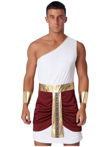 MSemis Männer Erwachsene Römisches Kostüm für Cosplay Knight Warrior Kostüm für Cosplay Antikes griechisches Toga Antikes ägyptisches Kostüm für Männer Weißburgunder S von MSemis