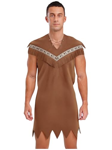 MSemis Männer Halloween Tribe Höhlenmensch Cosplay Robe V-Ausschnitt Quaste Vintage Tunika Karneval Fasching Braun XL MSemis Männer Halloween Tribe Höhlenmensch Cosplay Robe V-Ausschnitt Quaste Vintage Tunika Karneval Fasching Braun XL von MSemis