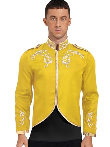 MSemis Männer Mittelalterliche Kostüm Königlicher Prinz Jacket Standkragen Langarm Goldbesticktes Halloween Fashing Verkleidung Gelb XXL MSemis Männer Mittelalterliche Kostüm Königlicher Prinz Jacket Standkragen Langarm Goldbesticktes Halloween Fashing Verkleidung Gelb XXL von MSemis