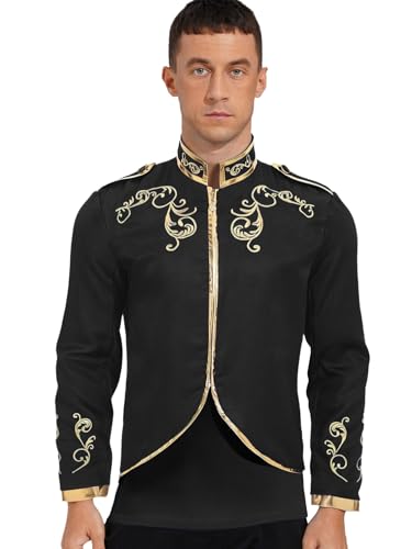 MSemis Männer Mittelalterliche Kostüm Königlicher Prinz Jacket Standkragen Langarm Goldbesticktes Halloween Fashing Verkleidung Schwarz XXL MSemis Männer Mittelalterliche Kostüm Königlicher Prinz Jacket Standkragen Langarm Goldbesticktes Halloween Fashing Verkleidung Schwarz XXL von MSemis