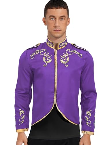 MSemis Männer Mittelalterliche Kostüm Königlicher Prinz Jacket Standkragen Langarm Goldbesticktes Halloween Fashing Verkleidung Violett XXL MSemis Männer Mittelalterliche Kostüm Königlicher Prinz Jacket Standkragen Langarm Goldbesticktes Halloween Fashing Verkleidung Violett XXL von MSemis