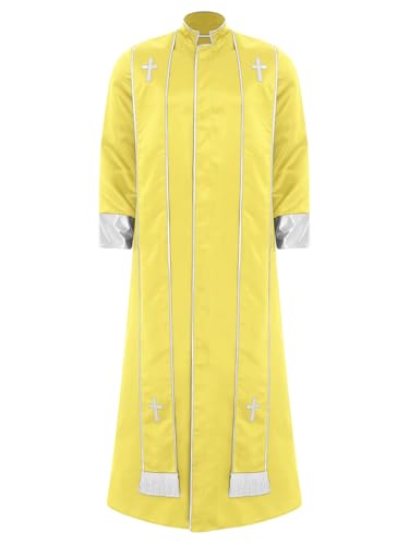 MSemis Männer Priestergewand mit Band Langarm Priester Kostüm Liturgische Robe Gewand Front Reißverschluss Klerus Priester Robe Gelb XXL MSemis Männer Priestergewand mit Band Langarm Priester Kostüm Liturgische Robe Gewand Front Reißverschluss Klerus Priester Robe Gelb XXL von MSemis