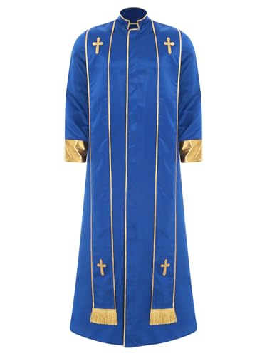 MSemis Männer Priestergewand mit Band Langarm Priester Kostüm Liturgische Robe Gewand Front Reißverschluss Klerus Priester Robe Königsblau XXL MSemis Männer Priestergewand mit Band Langarm Priester Kostüm Liturgische Robe Gewand Front Reißverschluss Klerus Priester Robe Königsblau XXL von MSemis