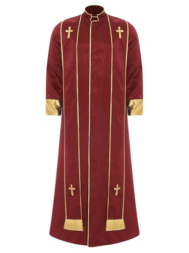 MSemis Männer Priestergewand mit Band Langarm Priester Kostüm Liturgische Robe Gewand Front Reißverschluss Klerus Priester Robe Rot XL MSemis Männer Priestergewand mit Band Langarm Priester Kostüm Liturgische Robe Gewand Front Reißverschluss Klerus Priester Robe Rot XL von MSemis
