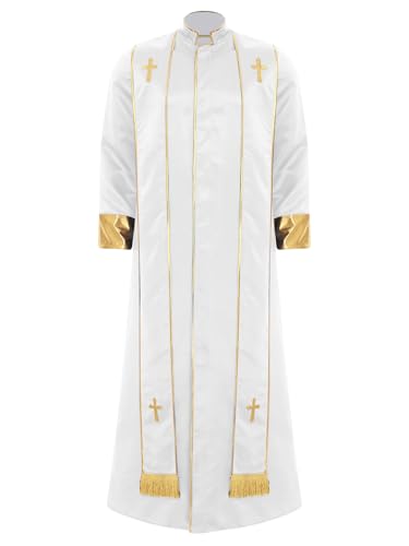 MSemis Männer Priestergewand mit Band Langarm Priester Kostüm Liturgische Robe Gewand Front Reißverschluss Klerus Priester Robe Weiß M MSemis Männer Priestergewand mit Band Langarm Priester Kostüm Liturgische Robe Gewand Front Reißverschluss Klerus Priester Robe Weiß M von MSemis