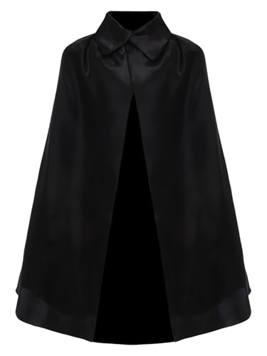 MSemis Magier Mantel Cape Solid Farbe Revers Druckknopf Cape Hexe Kostüm Robe für Halloween Schwarz One Size von MSemis