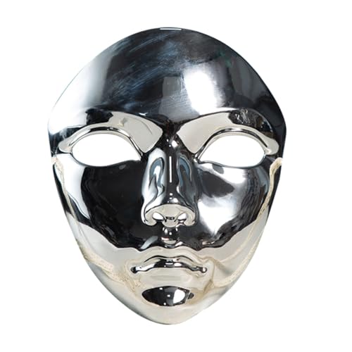 MSemis Mechanische Vollgesichtsmaske Metallisch glänzende Maskenballmaske für Halloween-Cosplay-Party Silber Einheitsgröße von MSemis