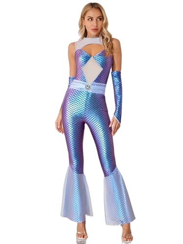 MSemis Meerjungfrau Kostüm Damen Glänzende Bodysuit Einteiler Fisch Schuppen Print Jumpsuit Skinny Catsuit Faschingskostüm Schillerndes Blau L MSemis Meerjungfrau Kostüm Damen Glänzende Bodysuit Einteiler Fisch Schuppen Print Jumpsuit Skinny Catsuit Faschingskostüm Schillerndes Blau L von MSemis