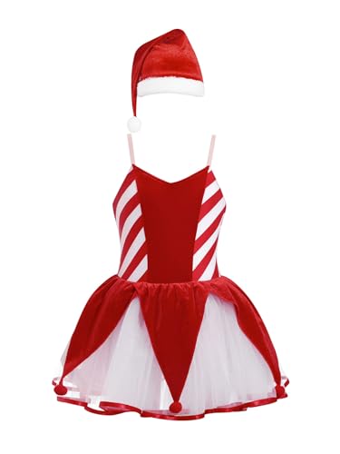 MSemis Nikolauskleid Mädchen Weihnachtsmann Kinder Ärmelloses Tutu Weihnachtskleid mit Hut 2-teiliger Weihnachten Kostüm Partykleid Rot A 158-164 von MSemis