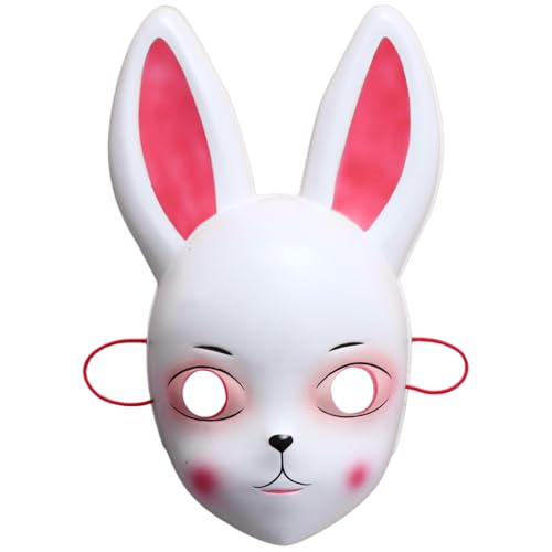 MSemis Ostern Kaninchen Maske Tier Hase Japanisch Kitsune Maske für Maskerade Halloween Party Weiße Ohren 2 One Size MSemis Ostern Kaninchen Maske Tier Hase Japanisch Kitsune Maske für Maskerade Halloween Party Weiße Ohren 2 One Size von MSemis