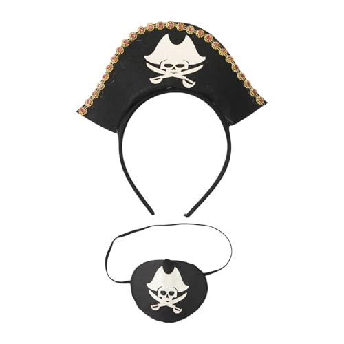 MSemis Piratenkostüm Zubehör Totenkopf Druck Piratenhut Stirnbänder Und Augenklappen Für Cosplay Party Roter Strass Einheitsgröße von MSemis