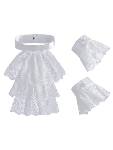 MSemis Spitzen Jabot Halskrause Kragen Clown Spitzenkragen Manschetten Für Renaissance Elisabethanisches Motto Party 1Set Kragen und Manschetten Einheitsgröße von MSemis