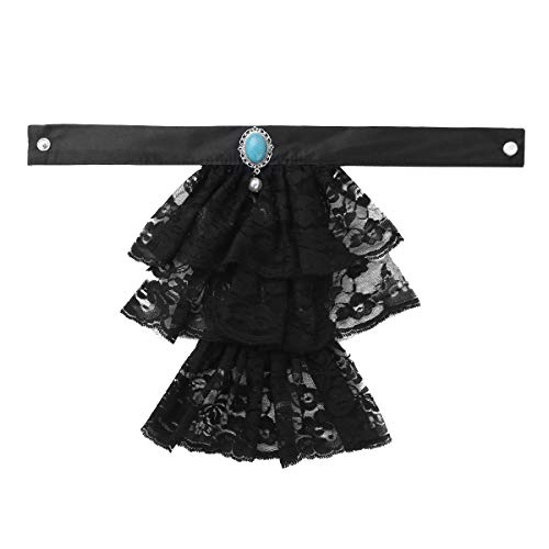 MSemis Unisex Spitze Jabot Kragen mit Schmuckknopf Halloween Karneval Party Kleider Krageneinsatz Kostümzubehör Schwarz One Size MSemis Unisex Spitze Jabot Kragen mit Schmuckknopf Halloween Karneval Party Kleider Krageneinsatz Kostümzubehör Schwarz One Size von MSemis