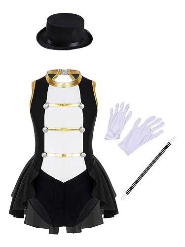 MSemis Zirkus-Kostüm Set Dompteurin für Kinder Mädchen 4-teiliger Zirkusdirektor Cosplay Karneval Halloween Weihnachten Kostüm Schwarz 170/15-16 Jahre von MSemis