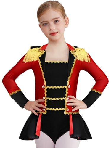 MSemis Zirkusdirektor Kostüm Mädchen Kinder Ringmaster Langarm mit Fransen Bodysuit Kinderkostüm Ballettanzug Kostüm für Halloween und Karneval von MSemis